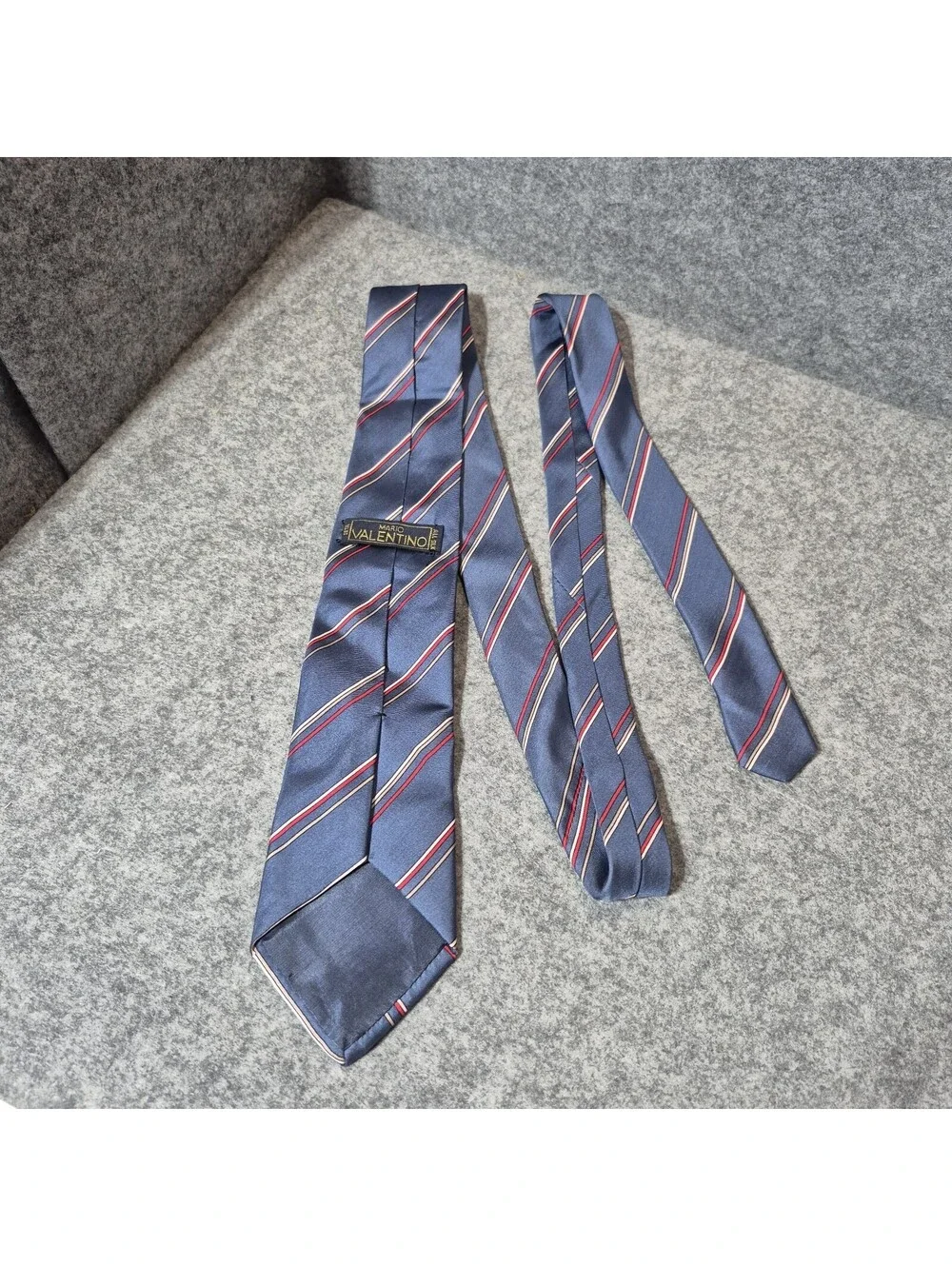 Mario Valentino Men’s 100% Silk Striped Pointed Tie Blue Red